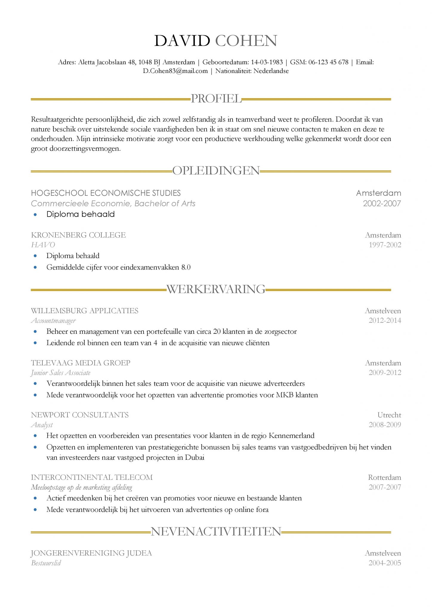 Cv Voorbeeld Sheffield Professioneel Gratis Curriculum Vitae Sjabloon