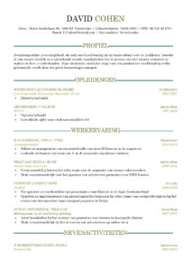 CV Voorbeeld Sheffield 1/2, gratis curriculum vitae, professioneel en overzichtelijk.
