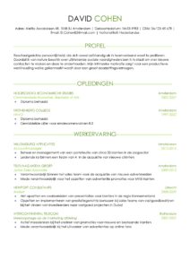 Curriculum Vitae voorbeeld, CV Sheffield Licght Green 1/2, gratis cv voorbeeld