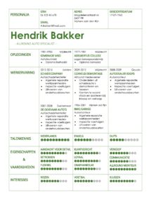 CV Voorbeeld Coventry (Green Bay), gratis curriculum vitae voorbeeld, automonteur, verkoper, weinig werkervaring, weinig werkgevers, 1 pagina cv, ideale starters cv