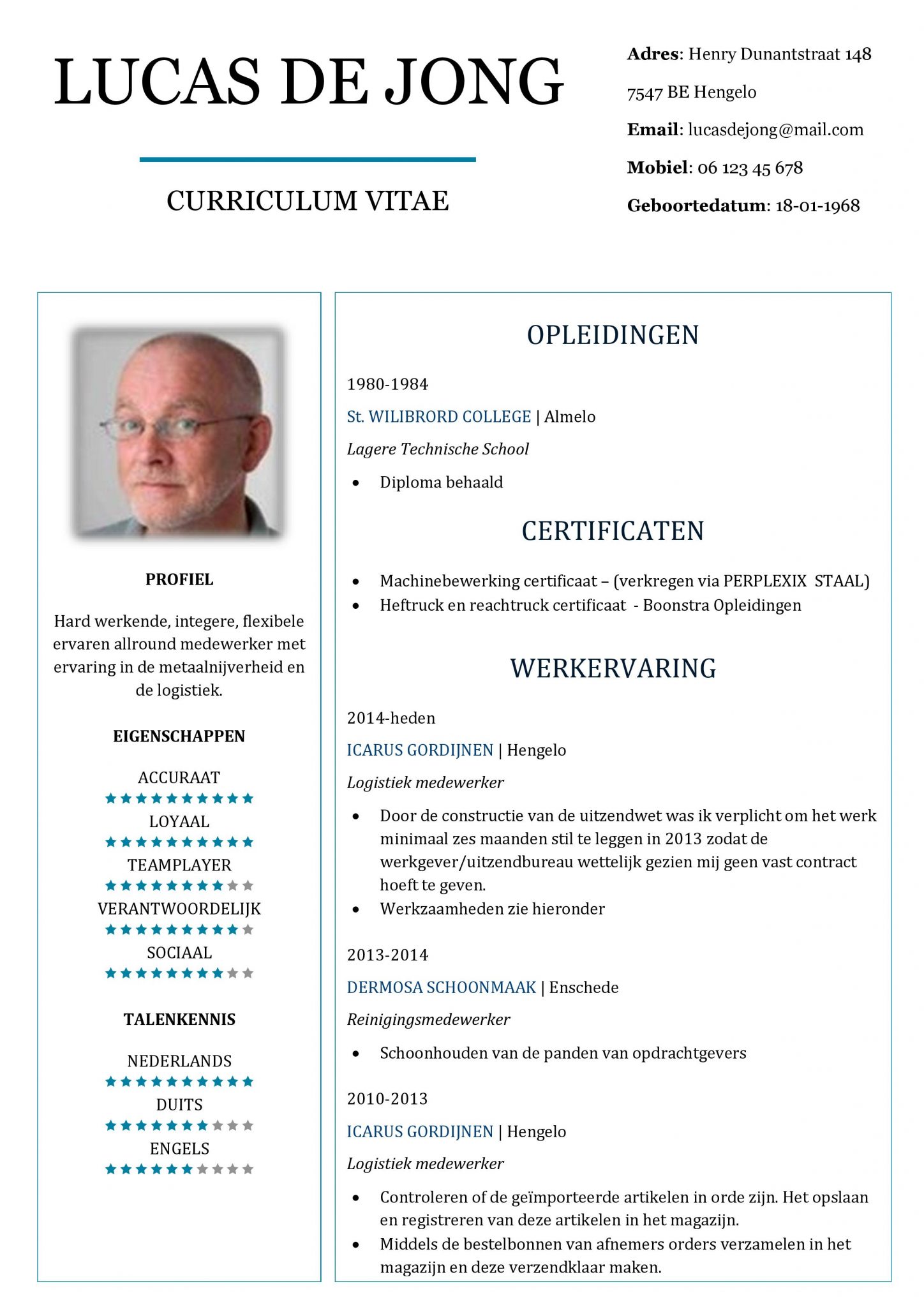 Cv Voorbeeld Chesterfield De Beste Gratis Cv Sjabloon Van Nederland