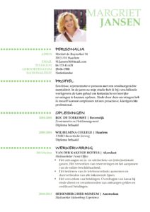 CV Voorbeeld Oxford (Green Daylight) 1/2, het maken van een gratis curriculum vitae (cv)