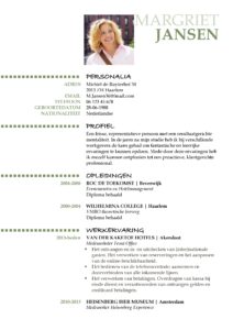 CV Voorbeeld (Green Night) 1/2, cv opstellen sollicitatie, pagina 1