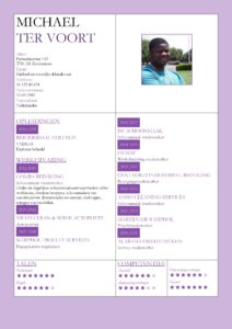 CV Voorbeeld Kingston (Violet Blue), cv productie medewerker, cv schoonmaker, cv violet lila paars thema