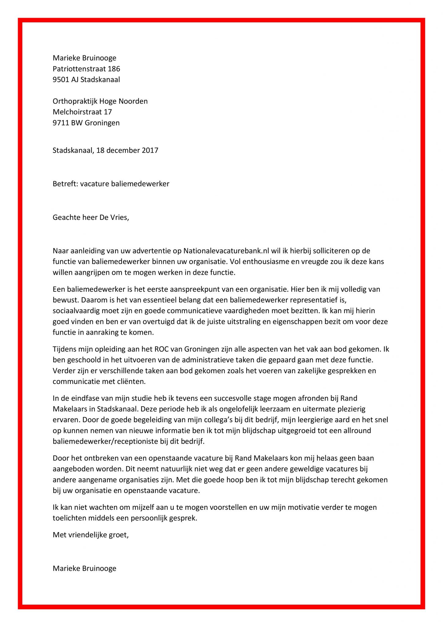 Sollicitatiebrief Baliemedewerker Unieke Motivatiebrief Geheel Gratis