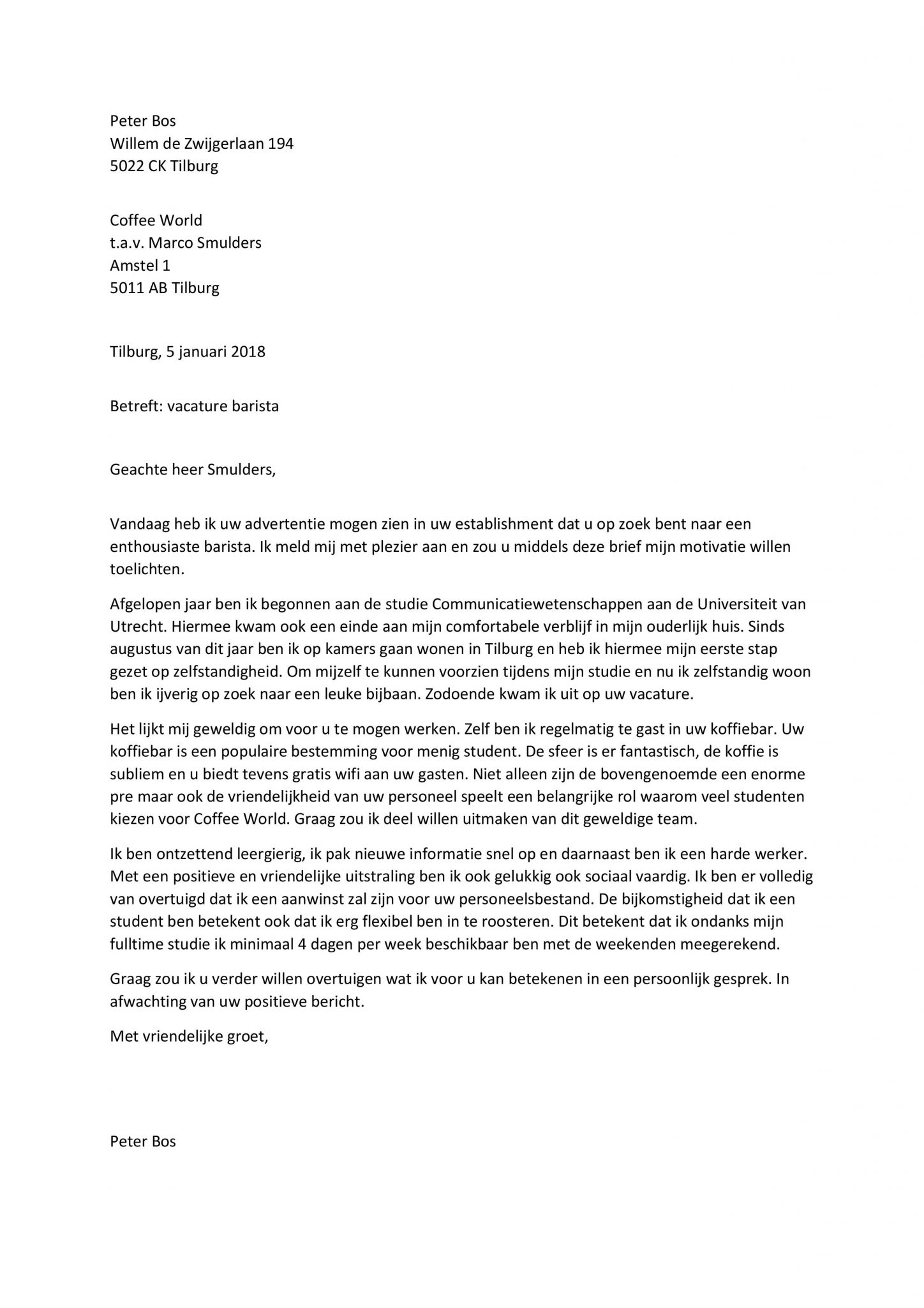 Sollicitatiebrief Barista Gratis Unieke Motivatiebrief