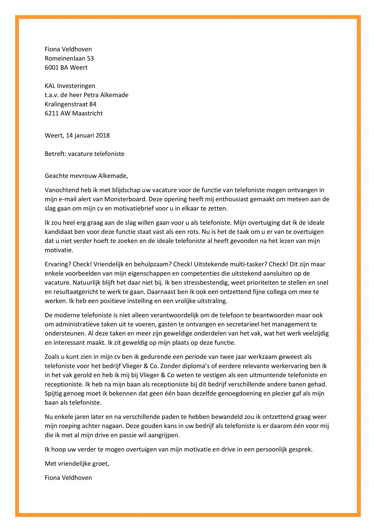 Sollicitatiebrief Telefoniste Originele Motivatiebrief Voor De Telefoniste