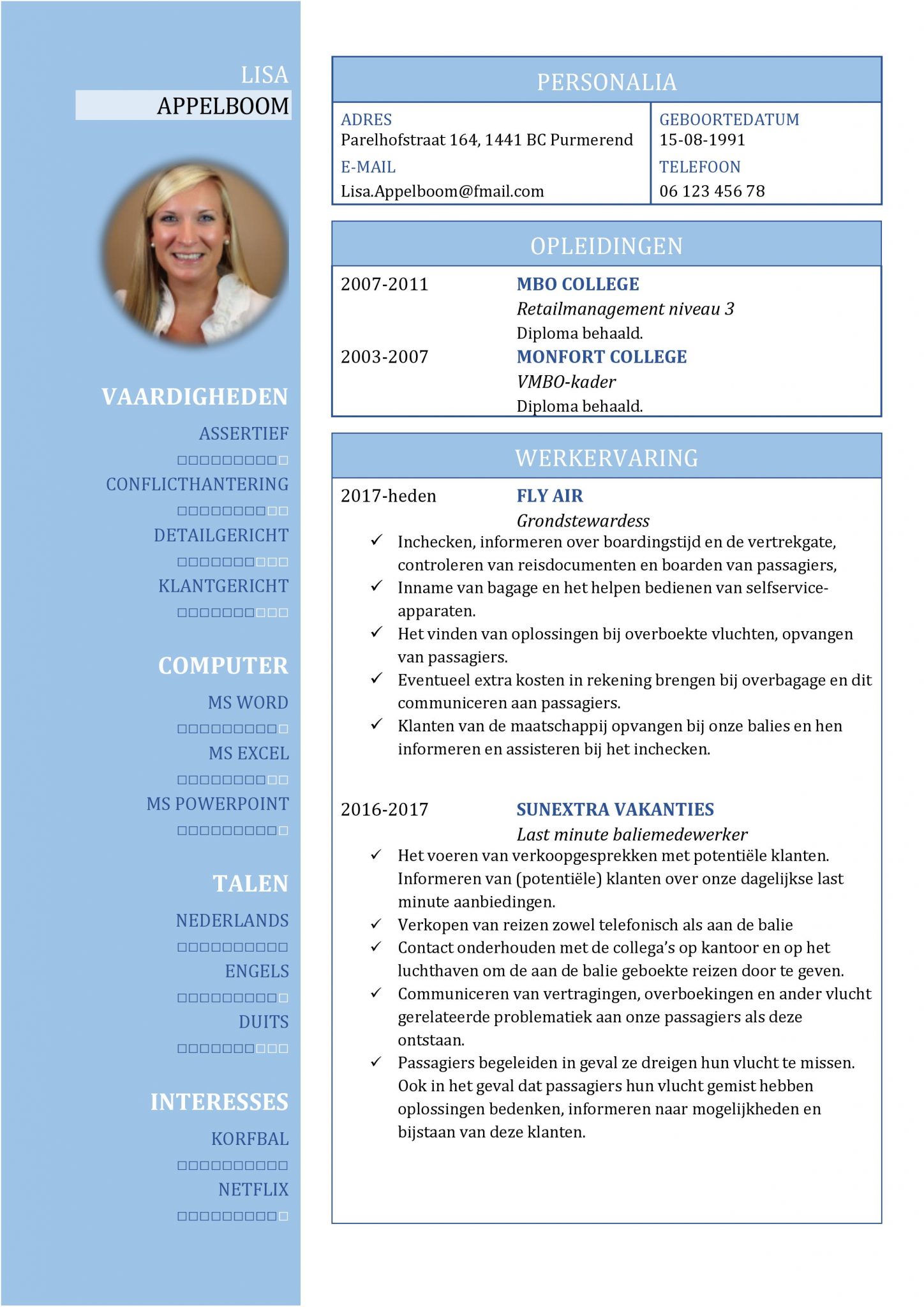 Cv Sjabloon Leeds Gratis Cv Template Stewardess Baliemedewerker