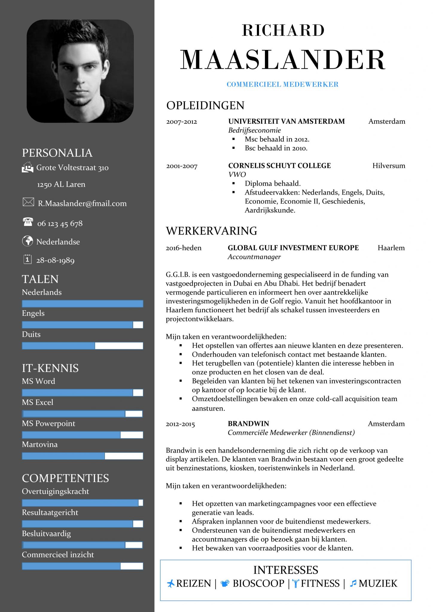 Sjabloon York Gratis CV Template | Commercieel