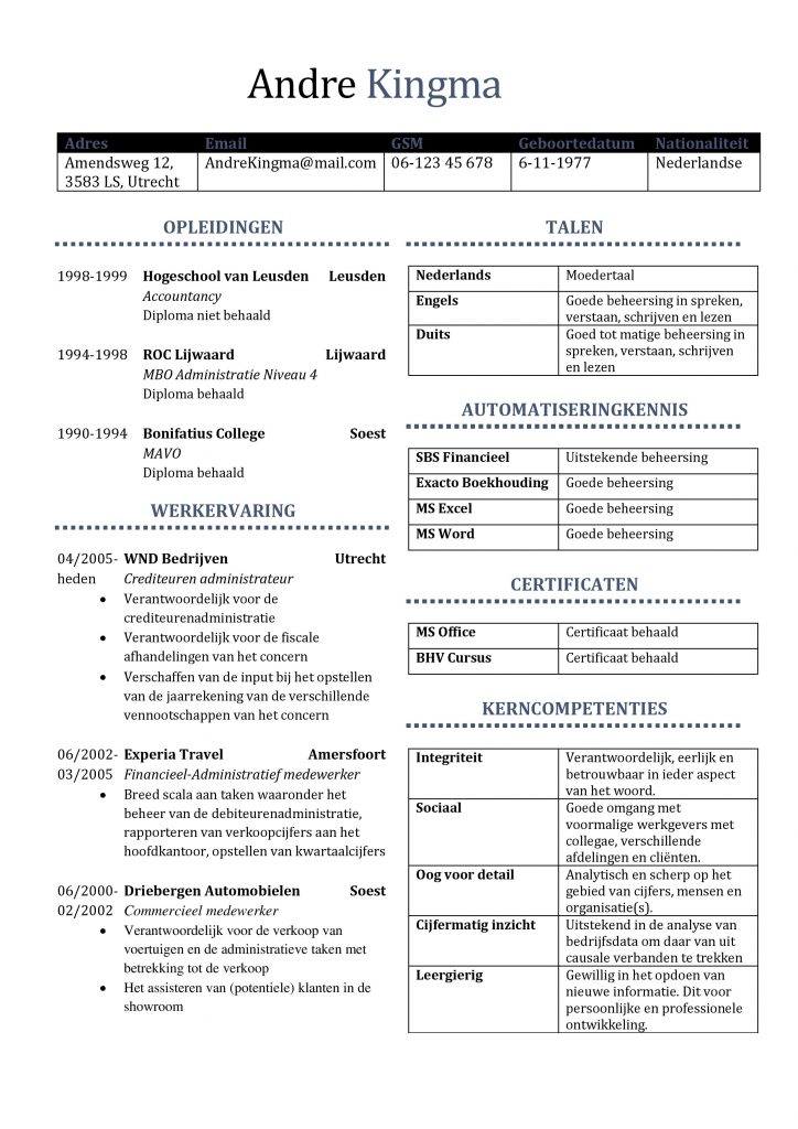 CV Voorbeeld Preston (Purple Flower), voorbeeld curriculum vitae