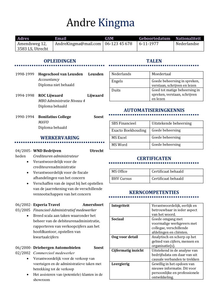 CV Voorbeeld Preston (Blue Diamond), cv maken met dit gratis sjabloon