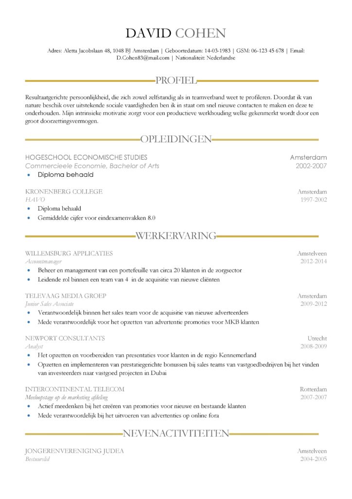 Gratis Curriculum Vitae Sheffield, cv voorbeeld