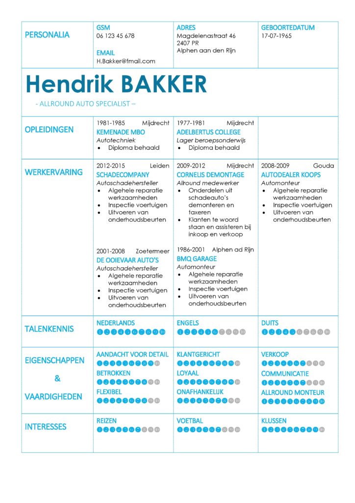 CV Voorbeeld Coventry (Baby Blue), hippe cv voorbeeld, licht blauwe cv