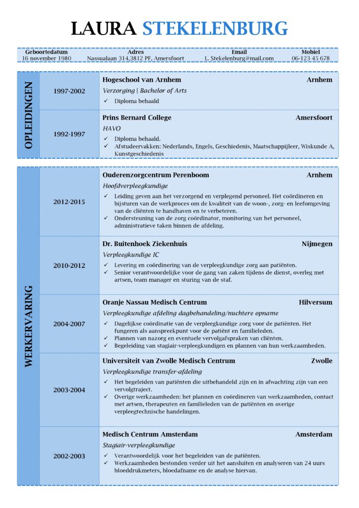 CV Voorbeeld Lancaster (Ocean World) 1/2, gratis cv maken met unieke curriculum vitae sjabloon, pagina 1