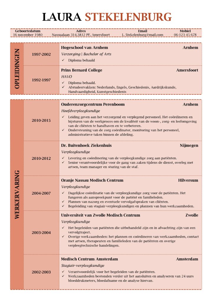 CV Voorbeeld Lancaster (Red Roma), 1/2, hoe ziet een curriculum vitae eruit?, gratis cv sjabloon zorg, curriculu, vite verpleegkundige, pagina 1