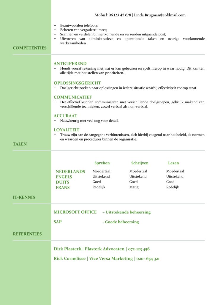 CV Voorbeeld Newport (Mean Green) 2/2, Voorbeeld cv gratis download, office cv, microsoft office cv sjabloon