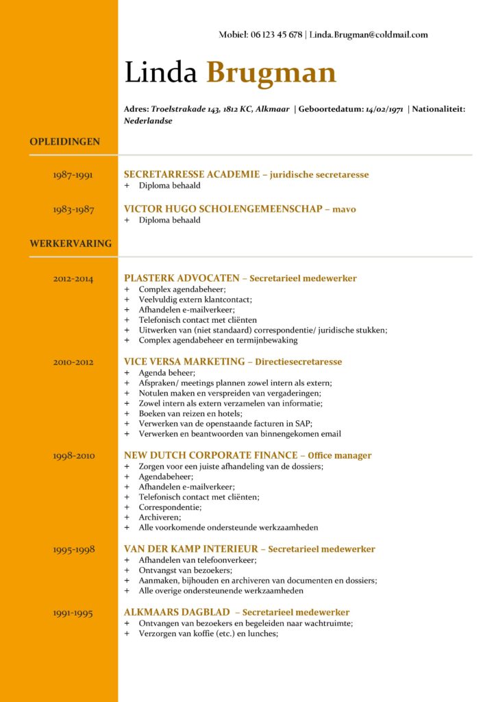 CV Voorbeeld Newport (Gold Standard) 1/2, gratis voorbeeld cv, top cv voor kantoorfuncties