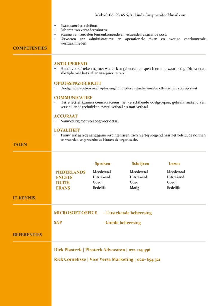 CV Voorbeeld Newport (Gold Standard) 2/2, gratis voorbeeld cv, top cv voor kantoorfuncties