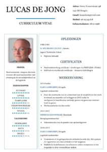 CV Voorbeeld Chesterfield (Blue Light) 1/2, originele cv maken voor sollicitatie, pagina 1