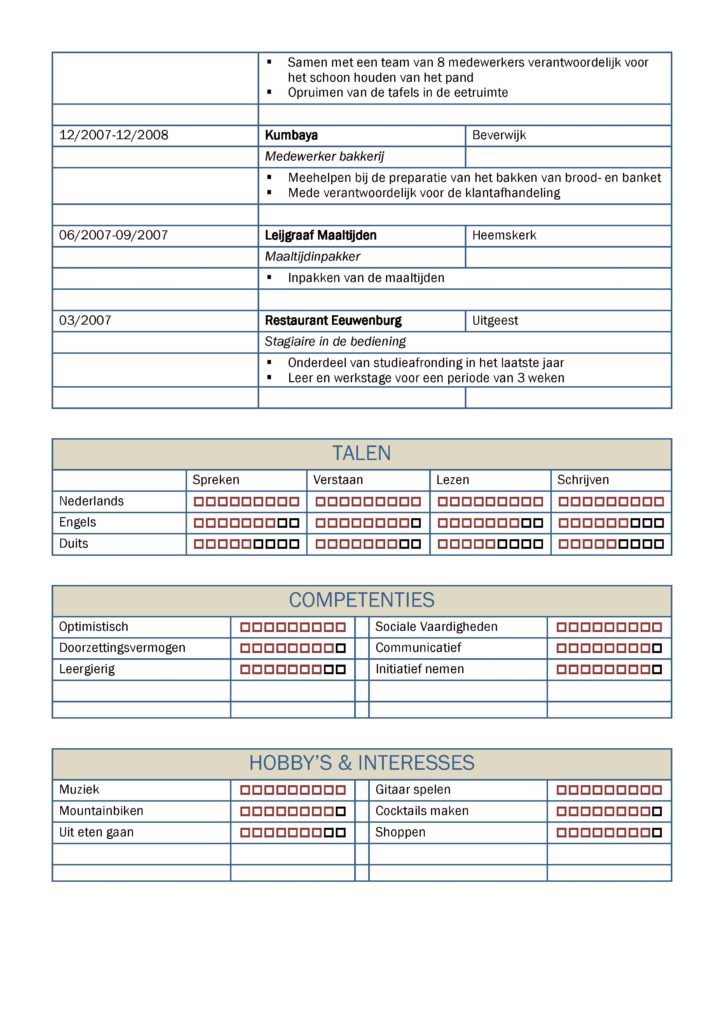 CV Voorbeeld Leicester (Benetton Days) 2/2, originele curriculum vitae, voorbeeld cv