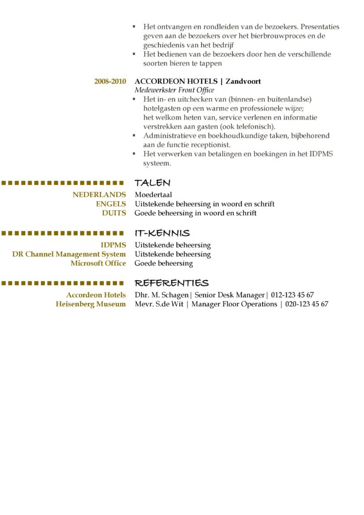 hoe maak je een cv? CV Voorbeeld Oxford (Gold Version) 2/2, top curriculum vitae, pagina 2