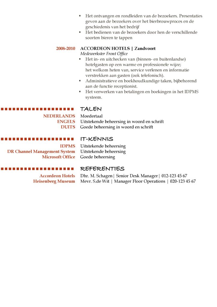 cv voorbeeld oxford (red hot) 2/2, beste cv sjabloon, unieke curriculum vitae, pagina 2