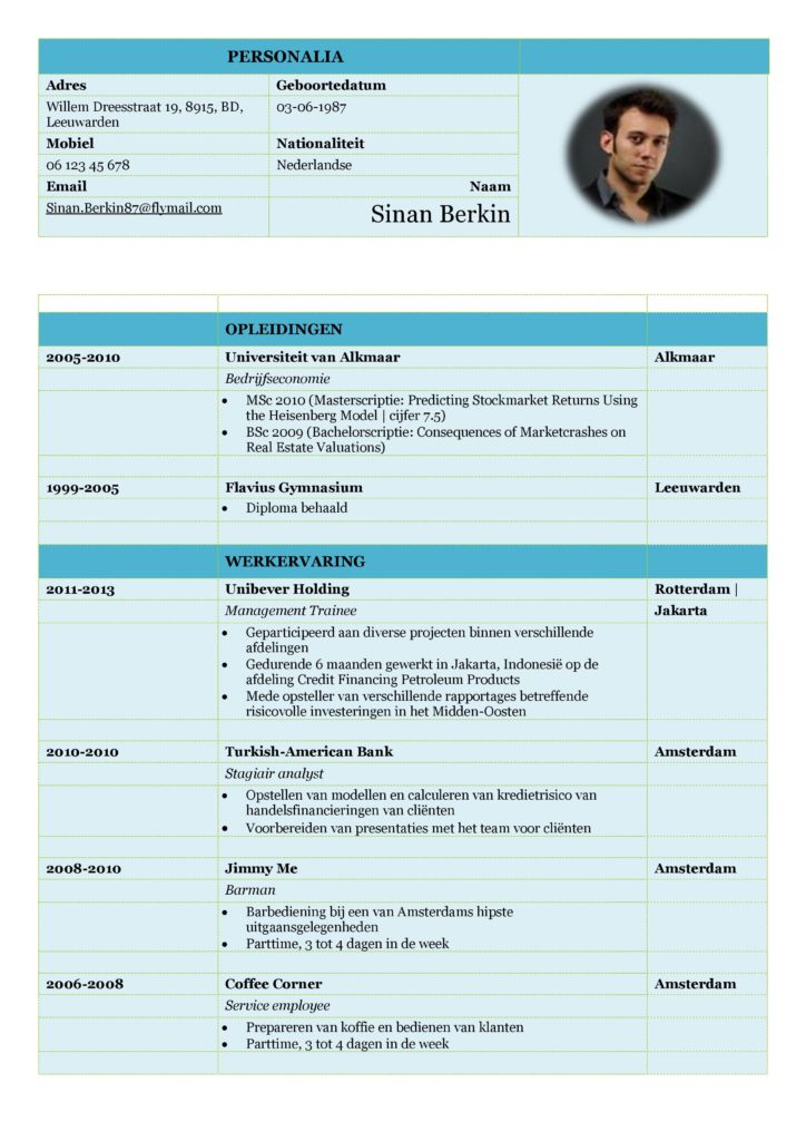 CV Voorbeeld Carlyle (Mixed Ocean) 1/2, gratis voorbeeld curriculum vitae