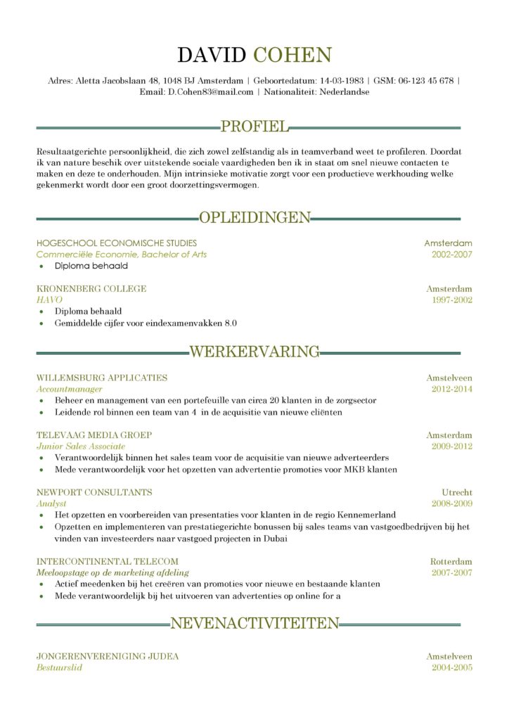 CV Voorbeeld Sheffield (Dark Green) 1/2