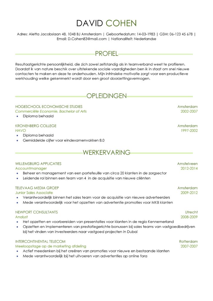 CV Voorbeeld Sheffield (Light Green) 1/2