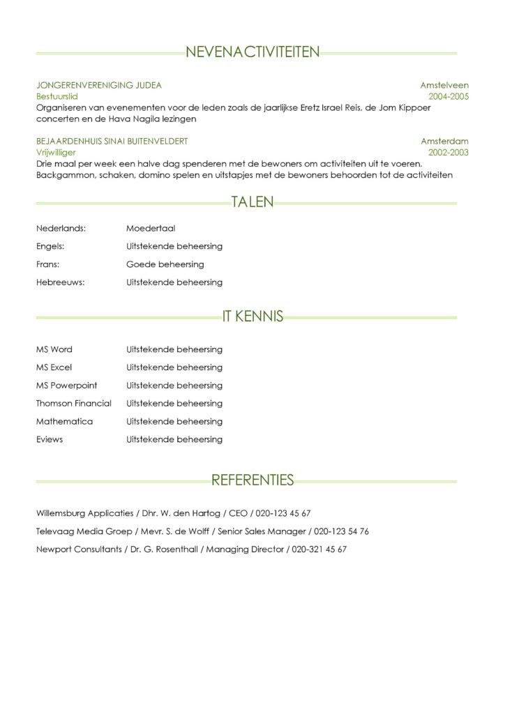 CV Voorbeeld Sheffield (Light Green) 2/2