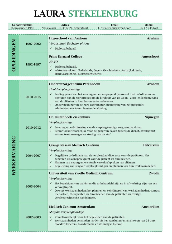 CV Voorbeeld Lancaster (Green Peace) 1/2, curriculum vitae maken met deze prachtige gratis cv sjabloon, pagina 1