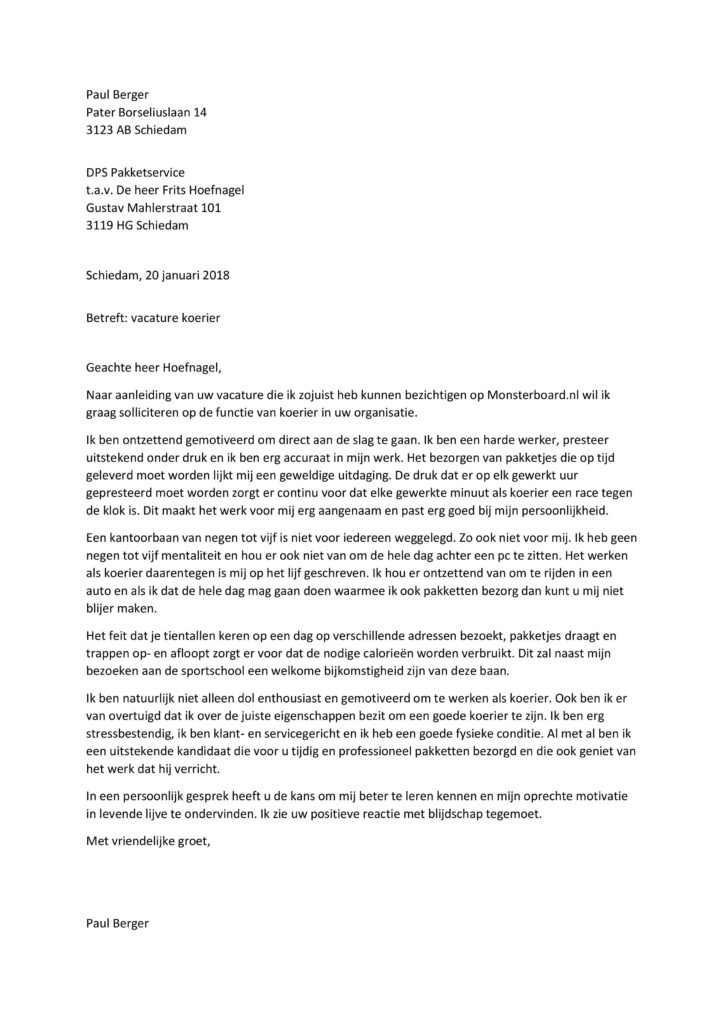 Sollicitatiebrief Koerier