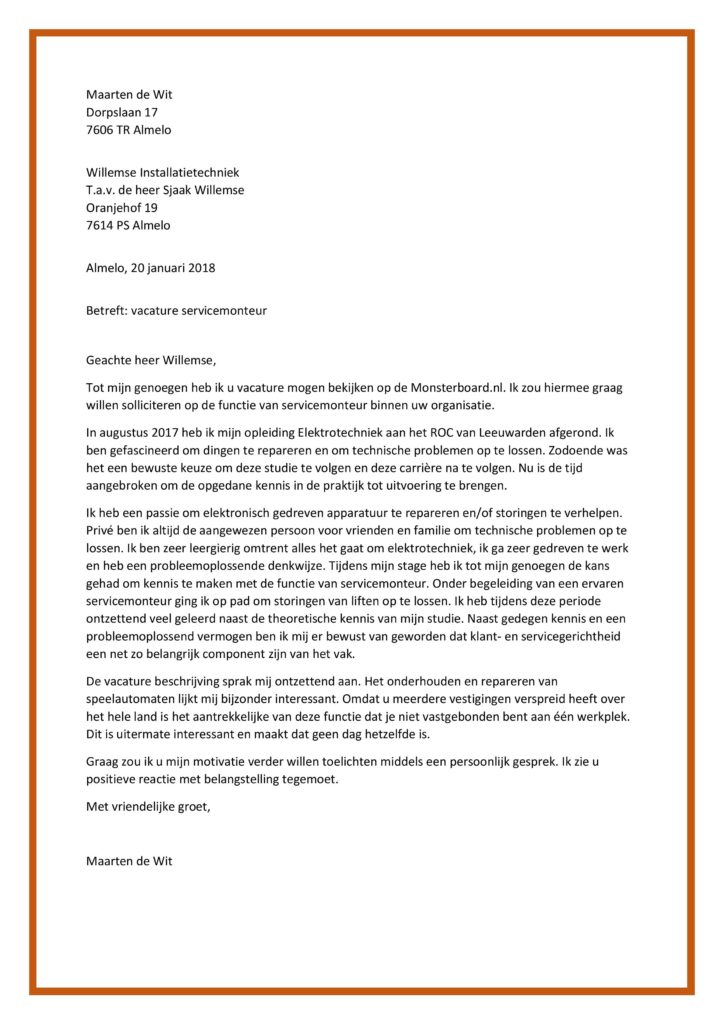 Sollicitatiebrief Servicemonteur (starter) thumbnail