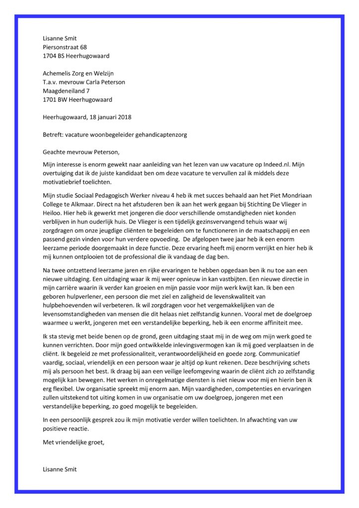 Sollicitatiebrief Woonbegeleider Gehandicaptenzorg (thumbnail)