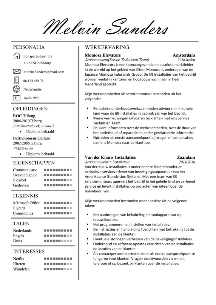 CV Sjabloon Bristol 1-2 (2 paginas)