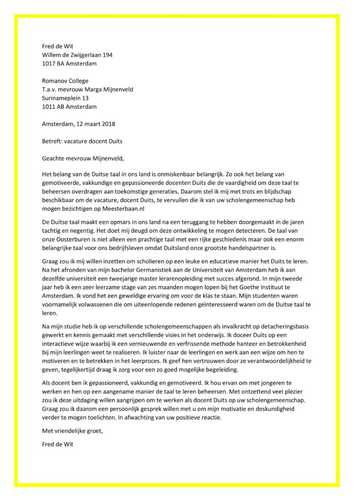 Sollicitatiebrief Docent Duits (uitgelicht)