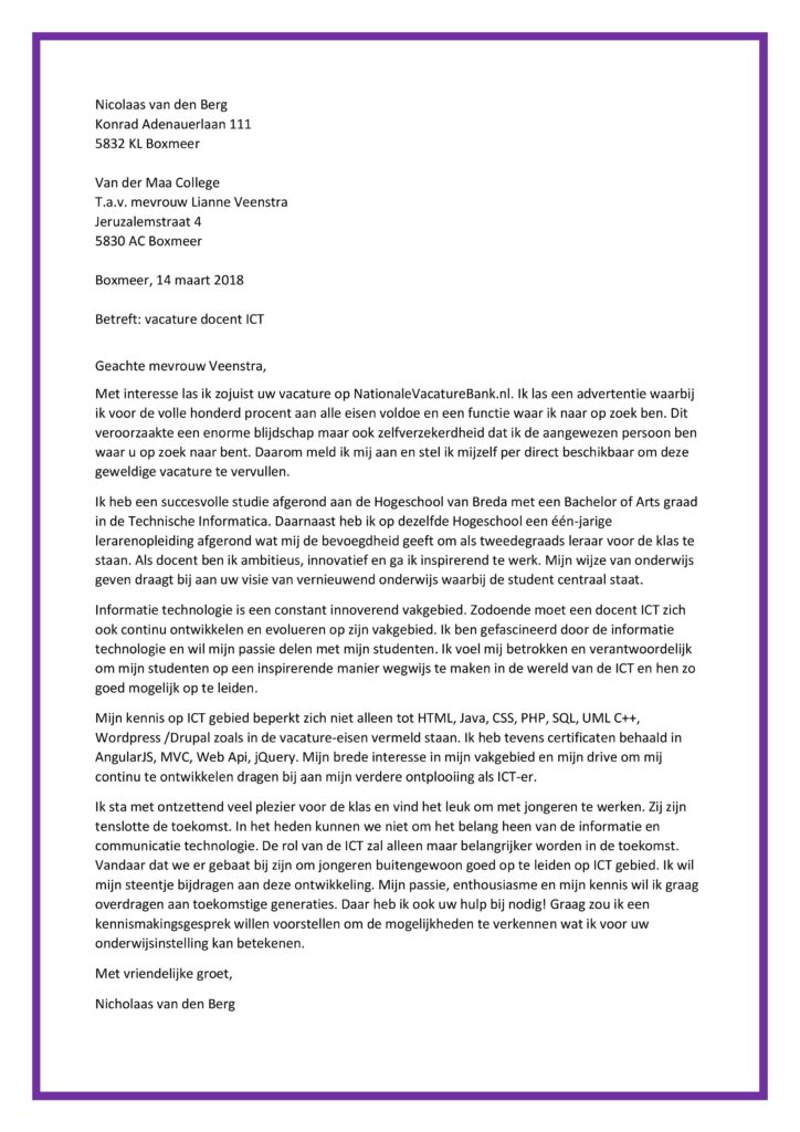 Sollicitatiebrief Docent ICT (uitgelicht)