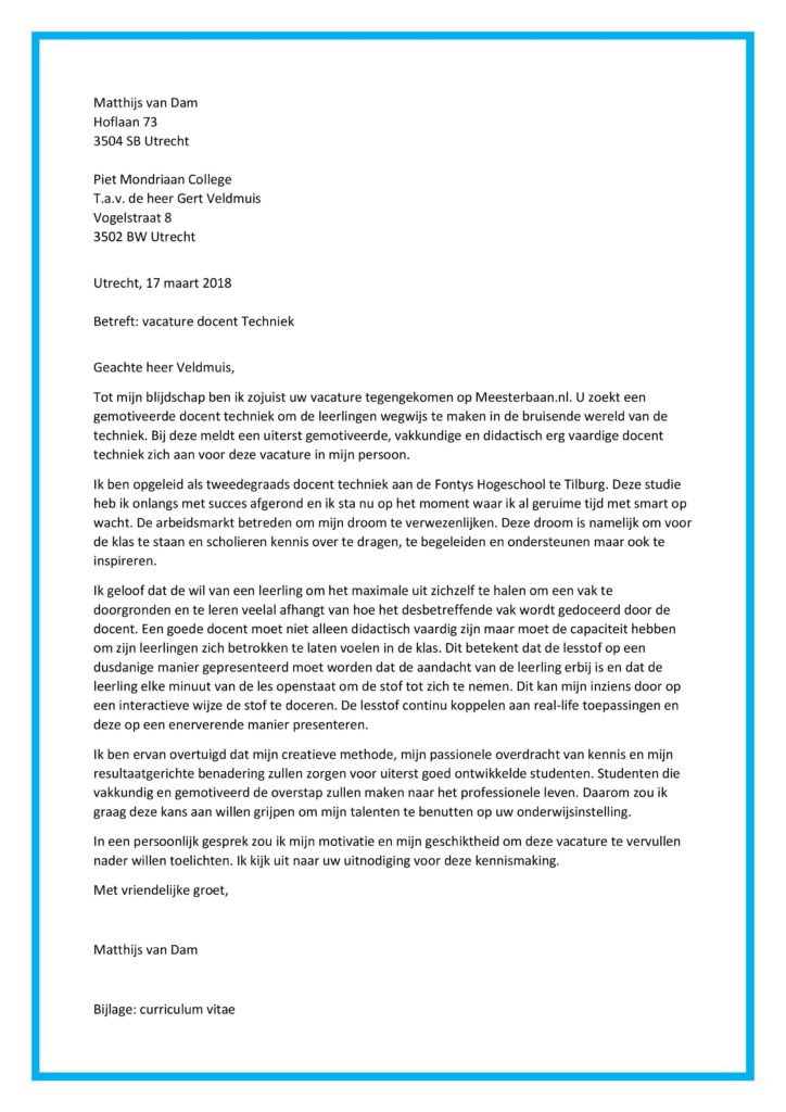 Sollicitatiebrief Docent Techniek (uitgelicht)